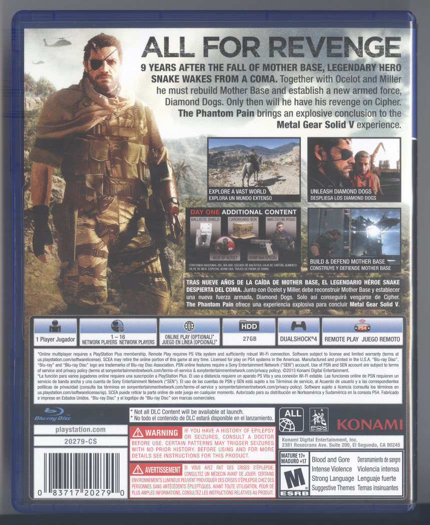 Metal Gear Solid V The Phantom Pain Day One Edition Back