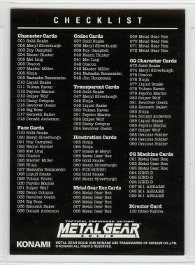 Metal Gear Solid Trading Cards CheckList Back