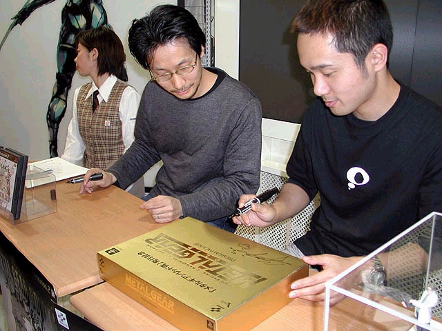 Kojima and Shinkawa Signing the shareholder MGS Premium Pack box