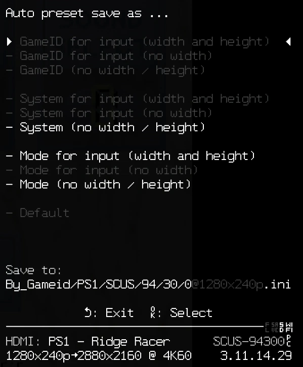 Game ID preset settings